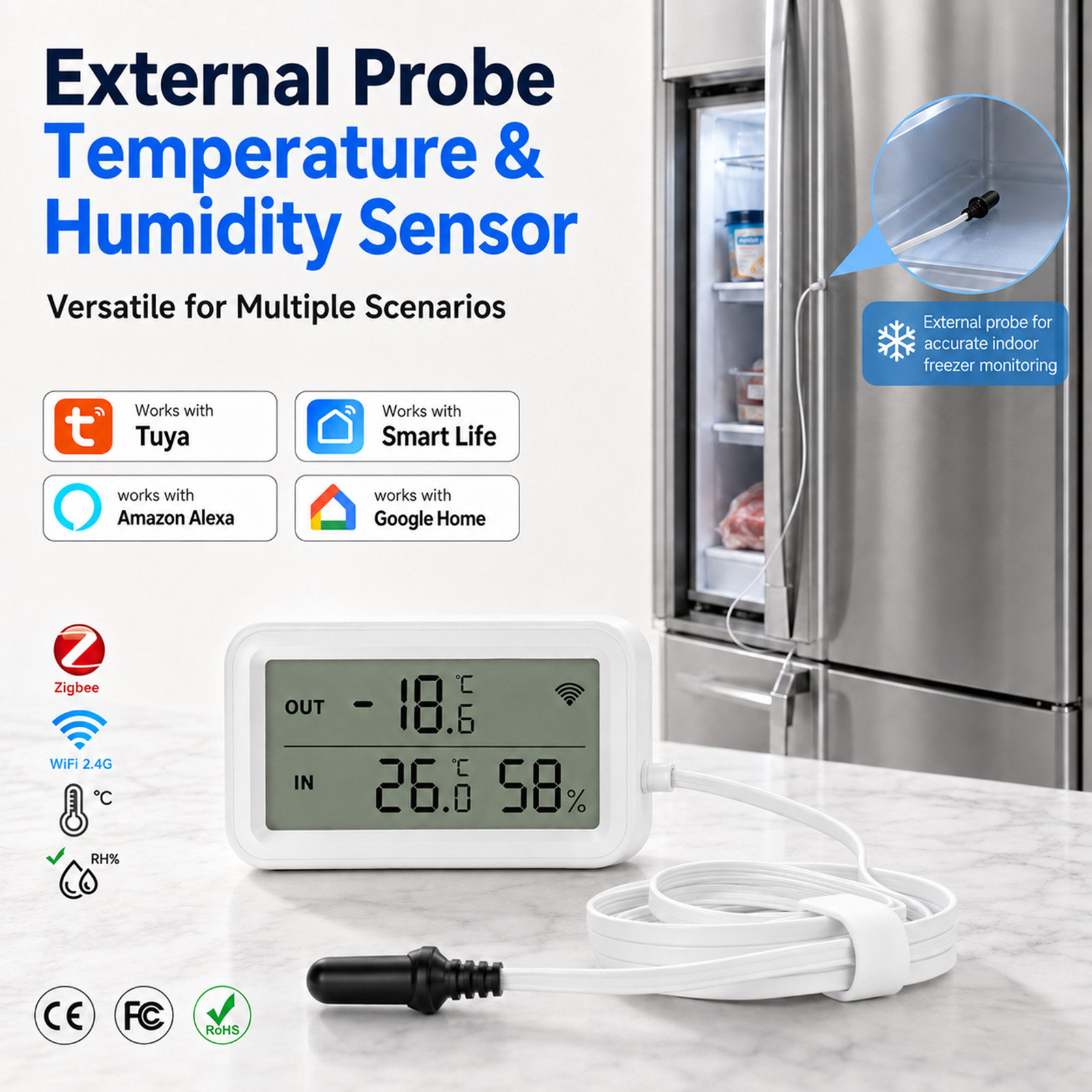 Tuya Smart - Externer Wasserdichter Temperatur- und Feuchtigkeitssensor Tuya