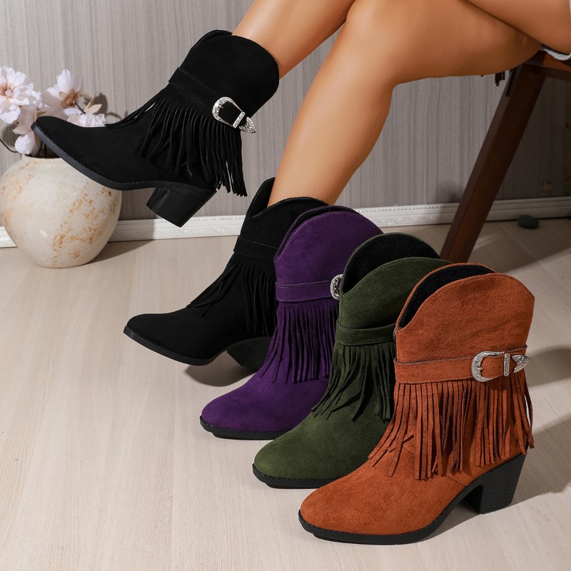 Tasmota - Modische Trendige Stiefeletten mit Quastengürtel und
