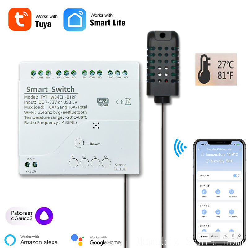 Tuya 4 Channel - Tuya Smart 7-32V WiFi 4-Kanal-Relais mit